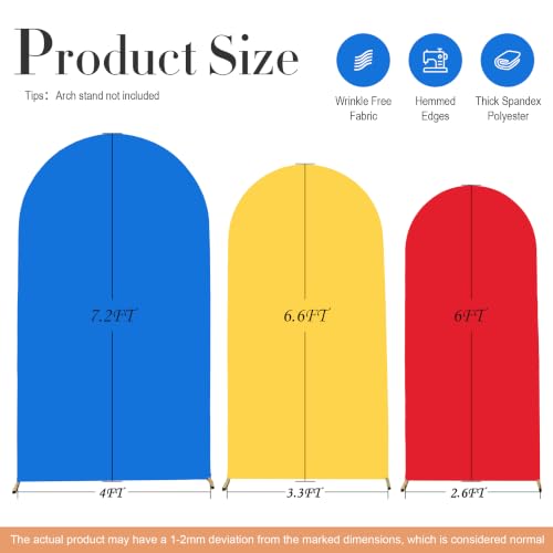 Image of Red Yellow Royal Blue Arch Backdrop Cover Set of 3-6ft 6.6ft 7.2ft Wrinkle Free Spandex Wedding Arch Stand Covers for Birthday Party, Baby Shower, or Banquet Decoration Round Top Chiara Arch Cover