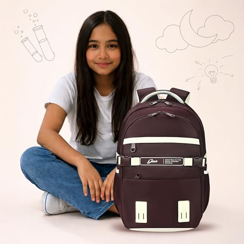 Image of Gear Elegant 19 inch /35L Large Water Resistant School Bag | Casual Backpack | Daypack | Travel Backpack | Kids Bag for Boys /Girls (Brown - Cream)