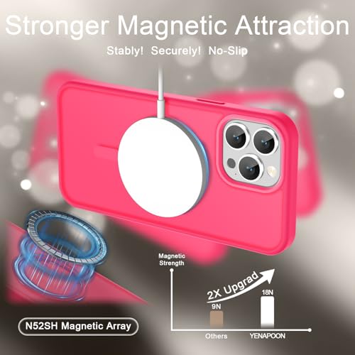 Image of YENAPOON for iPhone 13 Pro Max Case, Matte Magnetic Phone Cover [with 1 Screen Protector] [Support for MagSafe] [Shockproof Military Grade Protection] Translucent Frosted Back, Hot Pink