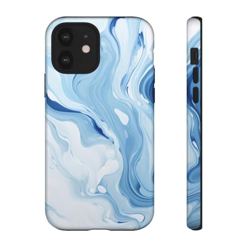 Coque marbre bleu iPhone 12 antichoc avec finition brillante anti-rayures