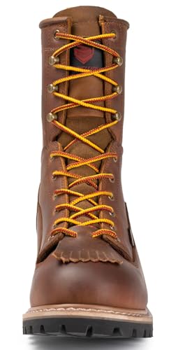 Image of SUREWAY Men's 8 inch Waterproof Steel-Toe Logger Work Boot | Oil /Slip Resistant,Full Grain Leather,Rubber Sole,EH Rated