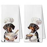 Xuwajeyu Dackel Geschenke Kitchen Towels 2er Set Dachshund Küchentücher 40x60cm Dackel Deko Weihnachtsgeschenk für Hundeliebhaber