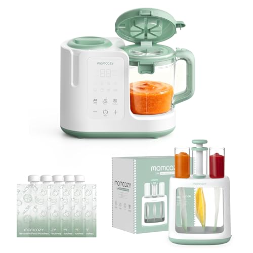 Image of Momcozy Baby Food Maker & Squeeze station - One-Step Auto Steam & Blend Food Processor and Pouch Filler for Homemade Baby Puree