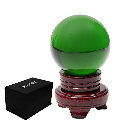 BELLE VOUS Bola de Cristal - Bola de Cristal Verde 80mm con Caja y Base - K9 Cristal para Fotografía, Meditar, Curación, Feng Shui, Adivinación, Fortuna, Esfera Adornos para Casa et Mesa Decoracion
