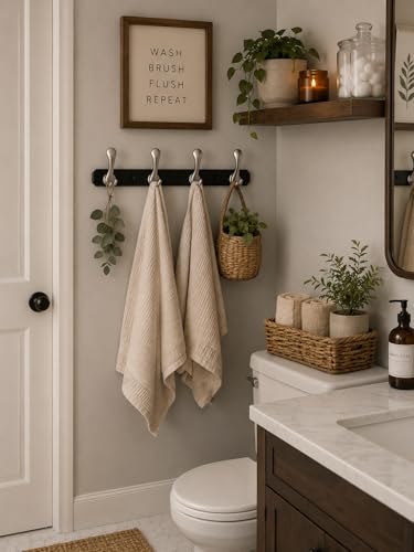 Image of ELUVIA Zinc Alloy 4 Pin Wall Hooks for Hanging Cloth and Towel Hangers for Wall Hook,Hook Rail Home Bathroom Kitchen & Bedroom (Pack of 2,Silver Black,4 Hook)