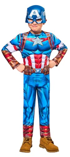 Rubies DISFRAZ CAPITAN AMERICA BLACK LINE INFANTIL para niño, talla S, Jumpsuit acolchado y máscara, para Carnaval, Navidad, Fiestas y Cosplay