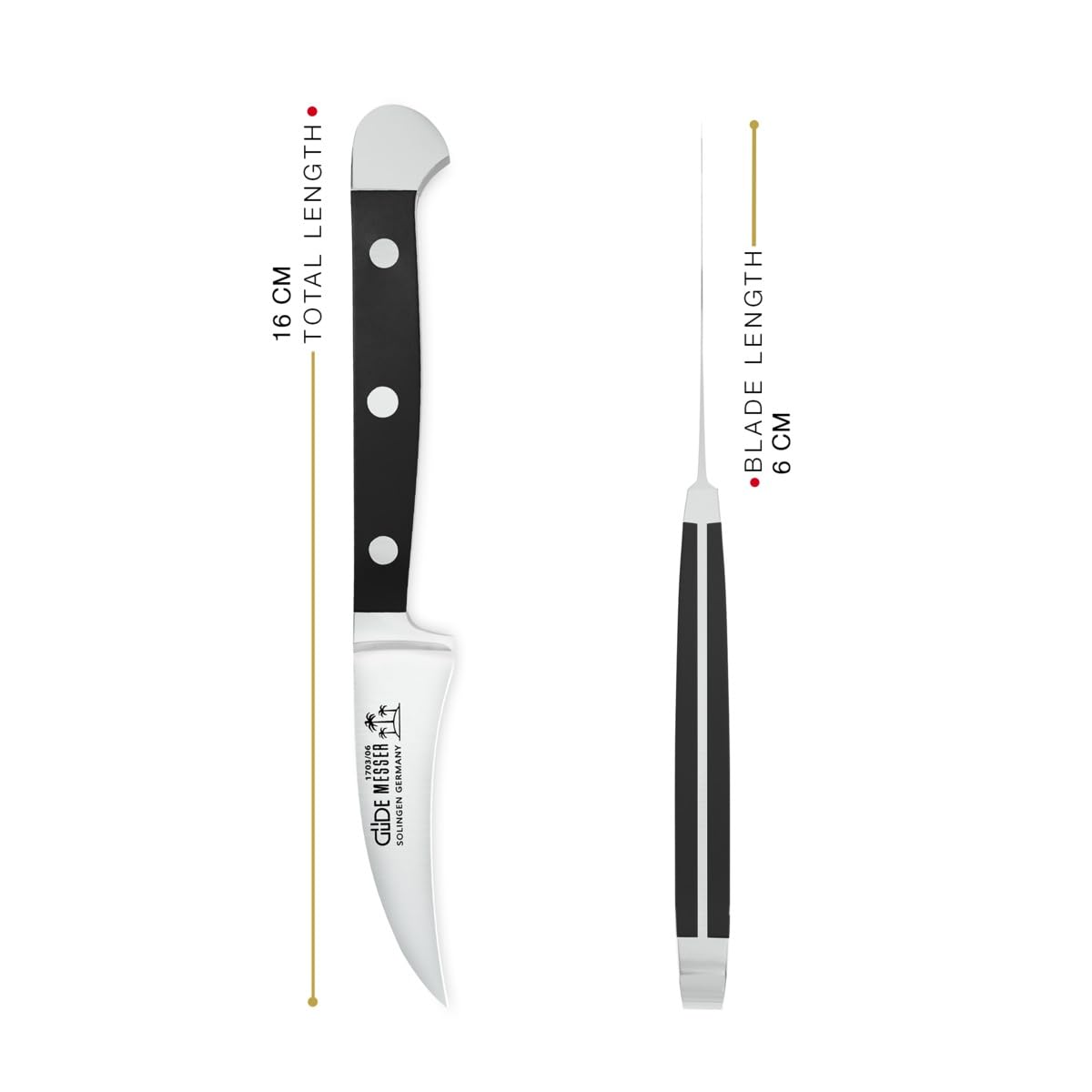 Güde Solingen Schälmesser geschmiedet 6 cm POM schwarz ALPHA Tourniermesser Doppelkropf Handmade Germany