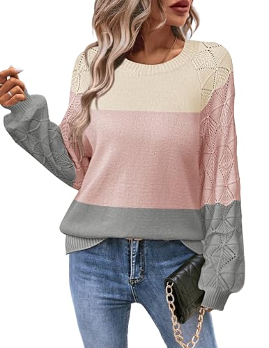 Zeagoo Womens Sweaters 2025 Long Sleeve Crew Neck Lightweight Pullover Knitted Cute Fall Fashion Tops