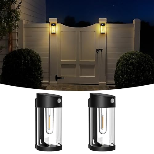 btfarm Solar Fence Lights Outdoor, Motion Sensor Outdoor Lights Waterproof, Retro Metal Glass LED...