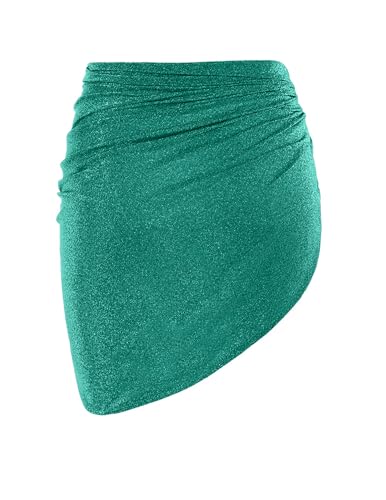 Image of Metallic Shiny Short Sarong Coverups for Women Semi Sheer Bikini Cover Up | Swimsuit Skirt Beach Bikini Cover Up Bathing Suit Wrap