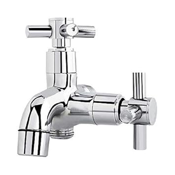 JAGGER Corsa Full Brass 2 in one tap Two Way tap for Bathroom 2 in 1 tap for Washing Machine 2 in 1 tap for Bathroom with Wall Flange and Teflon Tape ( Chrome Finish )