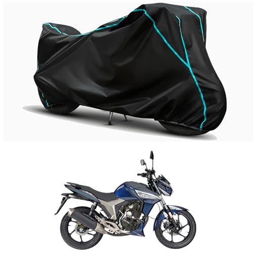 Image of Waterproof Bike Body Cover Compatible for | Aftek Scorpion SR-170 | Taffeta Fabric, Sky Piping Design, Bottom Elastic Fit | Dustproof, Sun UV & Rain Protection for All Weather.