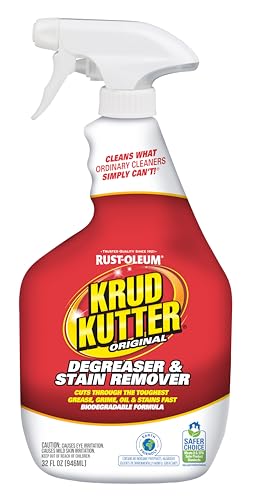 Krud Kutter Original Cleaner Degreaser Spray, 32 oz, Heavy Duty Multi Surface Cleaner for Grease, Oil and Tough Stains, Ready to Use for Kitchen, Garage, Floors and Outdoor Surfaces