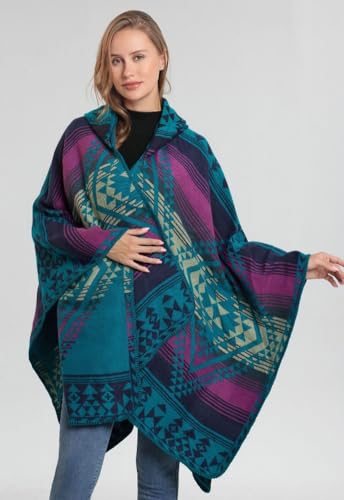 Women's Winter Vintage Hooded Shawl Wrap Open Front Poncho Cape Pashmina Jacquard Blanket Oversized Cardigan Coat4