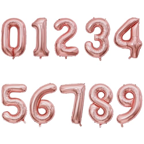 2 juegos de 20 globos de números de 16 pulgadas, globos de aluminio de Mylar de oro rosa de 0 a 9, globos digitales personalizados para fiesta de cumpleaños, compromiso, graduaciones, aniversario