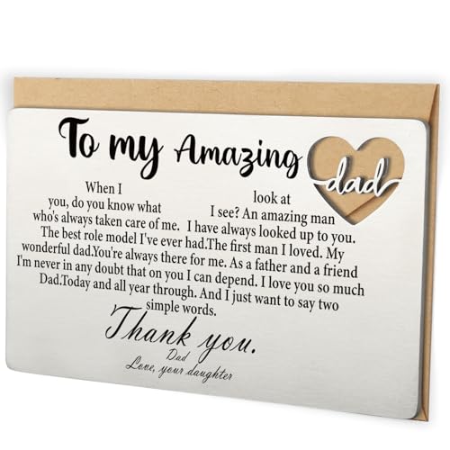 Image of YODOCAMP Dad Wallet Card Thank You Gift from Daughter, Appreciation Greeting Card for Father, Meaningful Birthday Fathers Day Gift, Engraved Pocket Card Reminder for Dad QBK14
