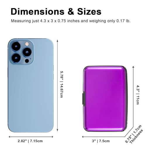 Image of Credit Card Holder Small RFID Blocking Wallet Business Metal Slim Mini Aluminum Hard Case for Women Men, Vibrant Purple, small, Minimalist, Compact, American