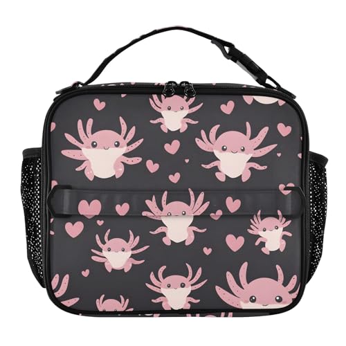CHIFIGNO Bonita lonchera con diseño de ajolotes rosados para niños, bonita lonchera reutilizable para mujeres y hombres, organizador de almuerzo para oficina, viajes, picnic, escuela, trabajo