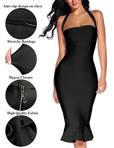 houstil Women's V Neck Halter Fishtail Bandage Bodycon Dress Party4