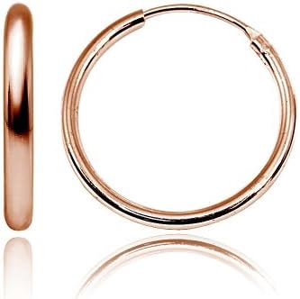Rose Gold Flash Sterling Silver Endless 2mm High Polished Round Lightweight Unisex Hoop Earrings