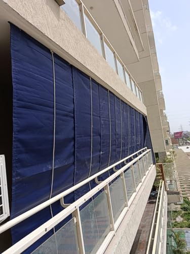 Navy Blue Color Bamboo Curtains for Balcony Roller Rollup Blinds Bamboo Chick Curtain, Rain, Sunlight Solution, Cold Air Protection, Window,Door [Size 3 Feet by 8 Feet W/H]