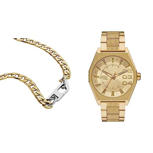 Diesel Herren-Edelstahl-Quarz-Dreizeigeruhr und Schmuck-Set