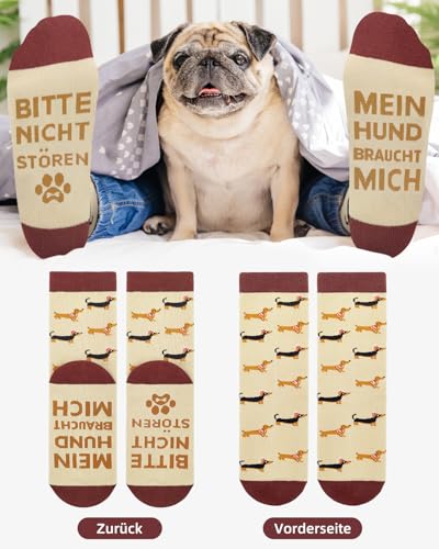 Gemtte Dackel Socken, Socken 36-45 mit Lustige hundemotiv, Baumwollsocken mit Spruch “Bitte Nicht Stören - Mein Hund Braucht Mich”, Idee Geburtstagsgeschenk für hundeliebhaber Frauen & Männer