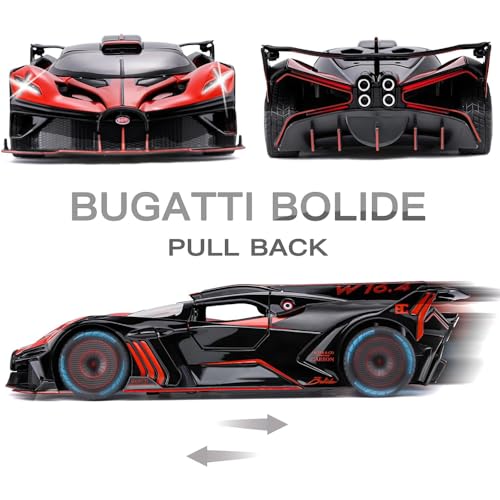 Image of New 1:24 Big Bugadi Bolide Diecast Alloy Metal Pull Back Car with Openable Doors Music Sound and Light Vehicle Toy Car for Kids Boys (Blue)