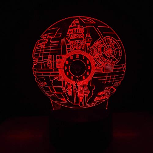 3D Illusion Nuit Lumière,Fans de film 3d RVB Led horloge étoile de la mort , avec veilleuse 7 bureau de changement de couleur Lamp lampe de table lustre cadeaux de Noël enfants jouets