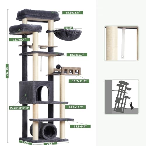 Árbol para gatos alto con túnel y plataforma grande miniatura 3