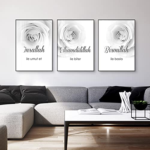 Art Islamique fleurs et calligraphie pour un salon apaisant - Toile affiche musulmane 50x70cm