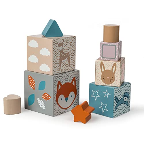 Image of Mary Meyer Leika Wooden Toys Nesting & Stacking Blocks Montessori Toys for 18+ Months Old Toddler Preschool Gifts, 3.5 x 13.5-Inches, Woodland Animals
