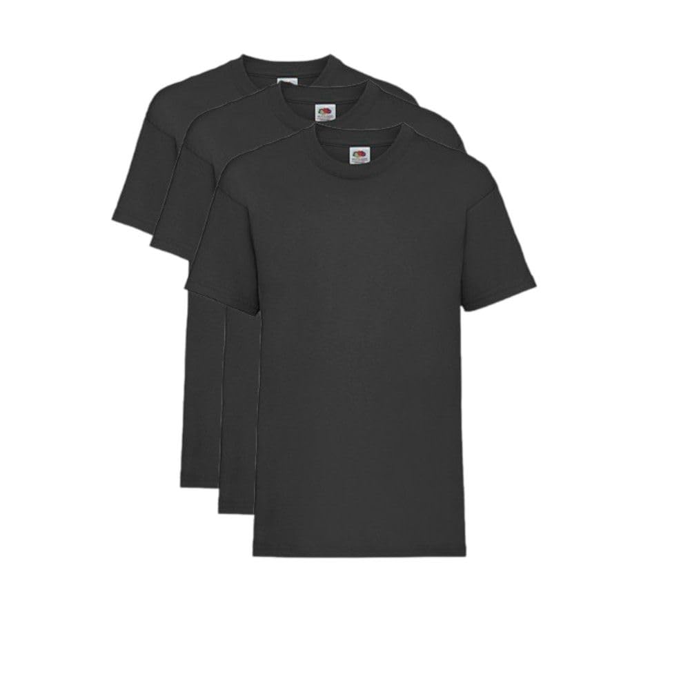 GIDUTEX Unisex Kinder T-Shirt von Fruit of The Loom 3er Pack Valueweight 104 116 128 140 152 (DE/NL/SE/PL, Numerisch, 140, Regular, Schwarz)