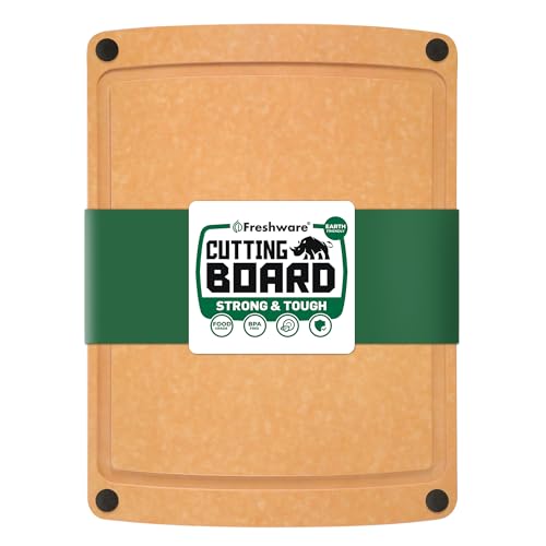 Image of Freshware Wood Cutting Board for Kitchen, Juice Groove, Non-Slip Silicone Feet, Dishwasher Safe, Large, 15 inch x 11.25 inch, Natural