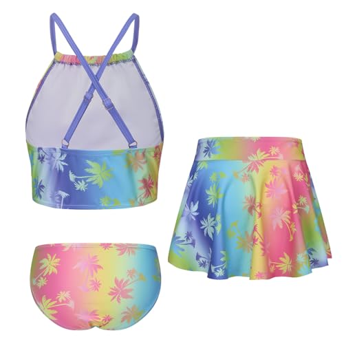 Image of Girls 3 Piece Swimsuits for Teen Girls Bikini Set with Skirt Hawaiian Bathing Suits Beach Swimwear 3-16 Years