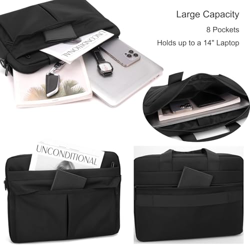 Laptop Bag 14 Inch Briefcase for Men Women Waterproof Nylon Lightweight Compact, Shoulder Messenger Handbag for Business Office Work Travel College Black3
