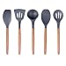 Produktbild SAVORLIVING Silikon Küchenhelfer Set 5-teiliges mit Holzgriff, Küchenutensilien enthält Spatel, Pfannenwender, Schöpflöffel, Servierlöffel, Schlitzlöffel, Silicone Kitchen Utensils, 30cm, Grau