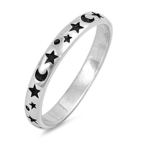 Moon Star Cute Fashion Ring New .925 Sterling Silver Toe Band Size 7