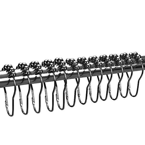 Duschvorhang-Ringe, Duschvorhang-Rollen-Haken, Befestigungen, 12 Stück (schwarz) Cover