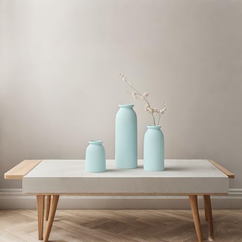 Ceramic Vase Set-3, Small Flower Vases for Decor, Modern Boho Farmhouse Style, Decorative Vases for Pampas Grass & Dried Flowers, Distressed Finish (Blue) Ceramic Vase Set-3, Small Flower Vases for Decor, Modern Boho Farmhouse Style, Decorative Vases for Pampas Grass & Dried Flowers, Distressed Finish (Blue)