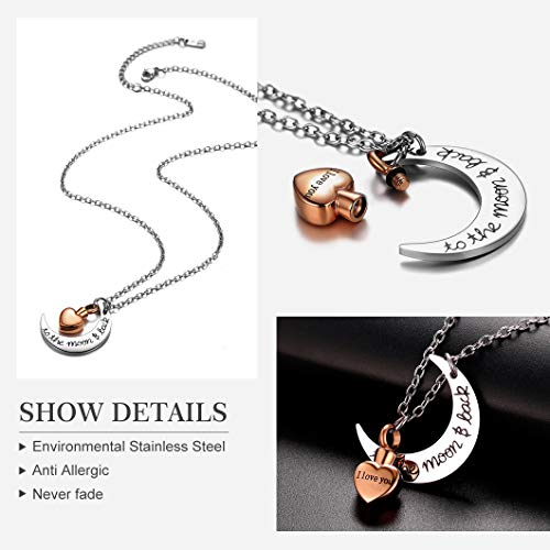 Richsteel Rose Gold Moon Cremation Necklace For Women Mom Grandma I Love You To The Moon Back Heart Urn Jewelry For Ashes Human Dog Pets #TOP5