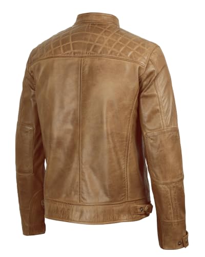 Image of fjackets Mens Leather Jacket Moto Style Real Lambskin Leather Jacket, Quilted Cafe Racer Classic Zip Up Biker Jacket for Men