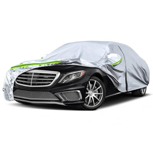 Image of Waterproof Car Covers Replace for 2006-2025 Mercedes Benz S-Class S350 S400 S450, 6 Layers Silver All Weather Car Cover with Zipper Door & Windproof Bands for Snow Rain Dust Hail Protection