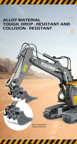 Image of RC JCB Toy Excavator for Kids - 1:20 11-Channel Metal Remote Control Construction Vehicle with Lights, Sounds & 680 Rotation Yellow Digger Truck (Ages 6-12)