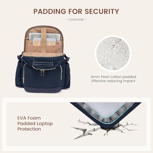 Image of LOVEVOOK Laptop Backpack for Women with Pouch Pocket for Large Capacity Cup,17 Inch Laptop Computer Bag Travel Backpack Purse,Waterproof Work Business Backpack College Teacher Bags,Dark Blue