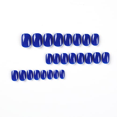 Mlovew 24Pcs Press On Nails Short Fake Nails Solid Dark Blue False Nails Simple Short Round Full Cover Glue On Nails For Women Nail Stickers Nails Tips Decorations Acrylic Nail Kit #TOP1