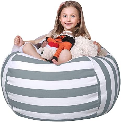 Wekapo Stuffed Animal Storage Bean Bag Chair Cover for Kids | Stuffable Zipper Beanbag for Organizing Children Plush Toys Large Premium Cotton Canvas