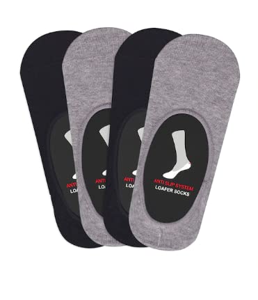 BALENZIA SocksXpress Men Loafer/No Show Everyday Seemless Socks with Anti Slip Silicon | Made with Combed Cotton and Spandex (Pack of 4 Pairs/1U) (Free Size)