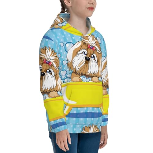 Dog Takes a Bath in the Bathtub Kids Pullover Hoodies Boys Sweatshirts Girls Athletic Clothes with Pocket3