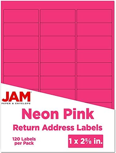 JAM PAPER Return Address Labels - Standard Mailing - 1 x 2 5/8 - Neon Pink - 120 Shipping Labels/Pack